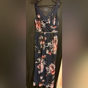 Floral Black and Pink Dress with Beaded Waist